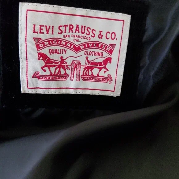 Levis Puffer Corduroy Jacket Vintage LARGE Black Cinch Waist Y2K Academia Preppy - Picture 5 of 12